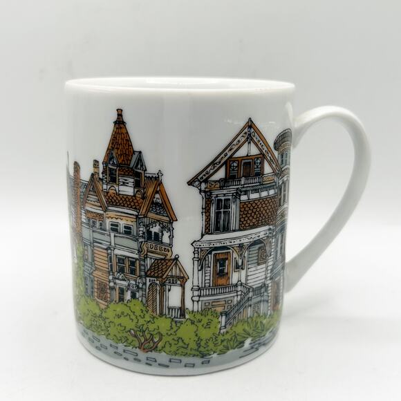 Porcelain Painted Ladies San Francisco Takahashi Coffee Mug Victorian Houses - Picture 1 of 5